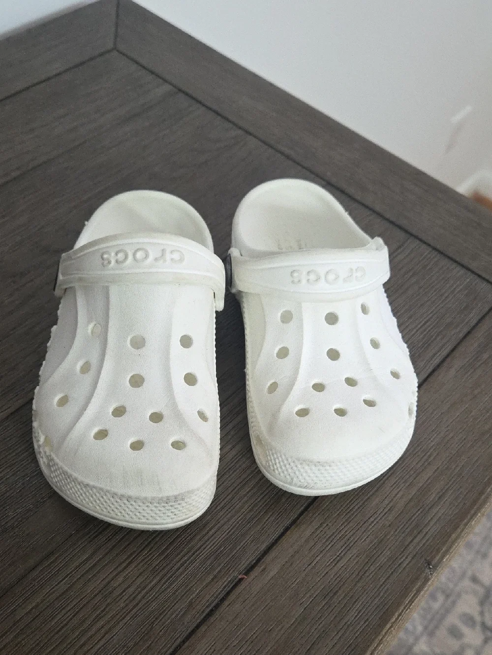 CROCS Kids White Foam Clogs with Heel Strap